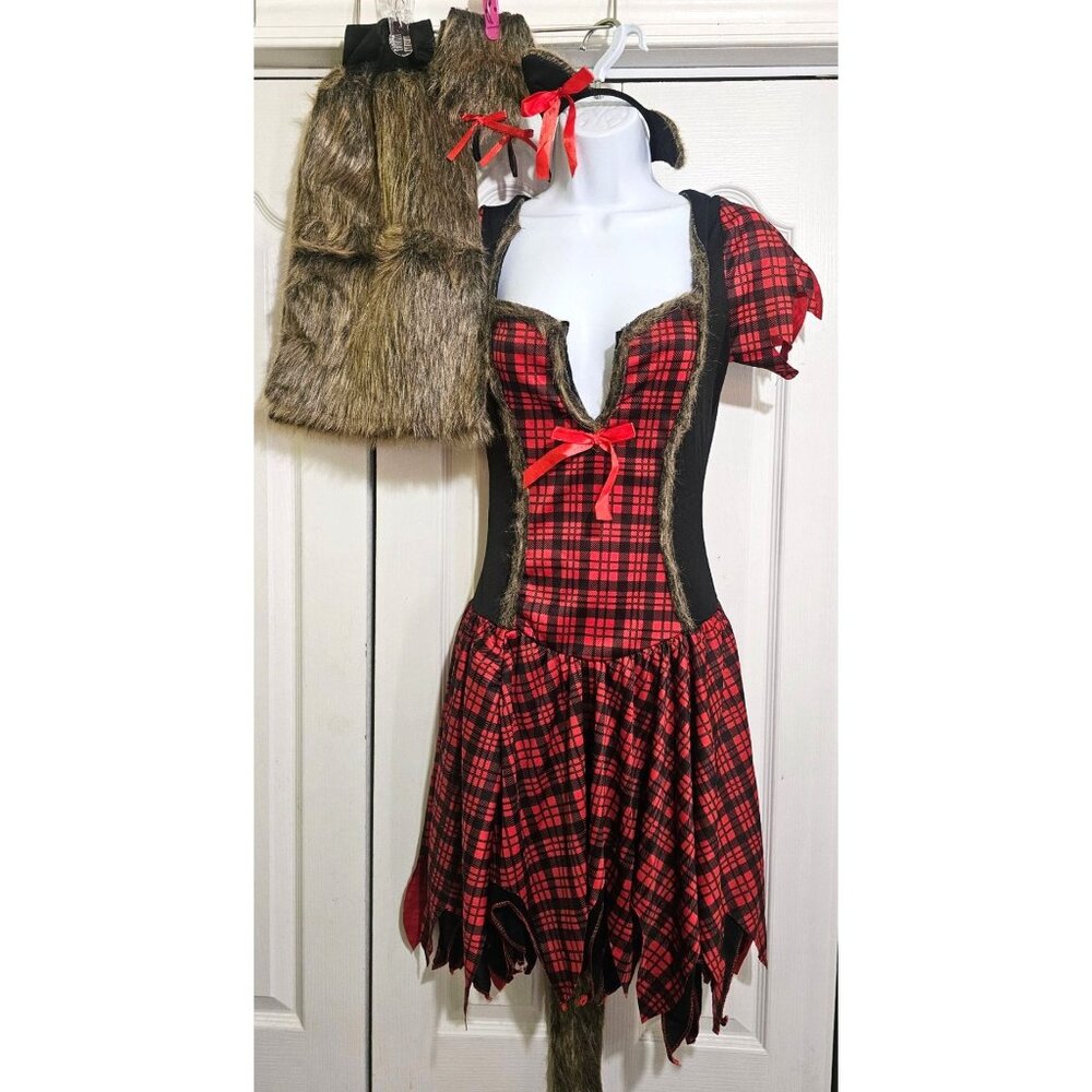 Party King Sexy Werewolf Costume Dress Faux Fur Tail Boot Covers Ears Halloween